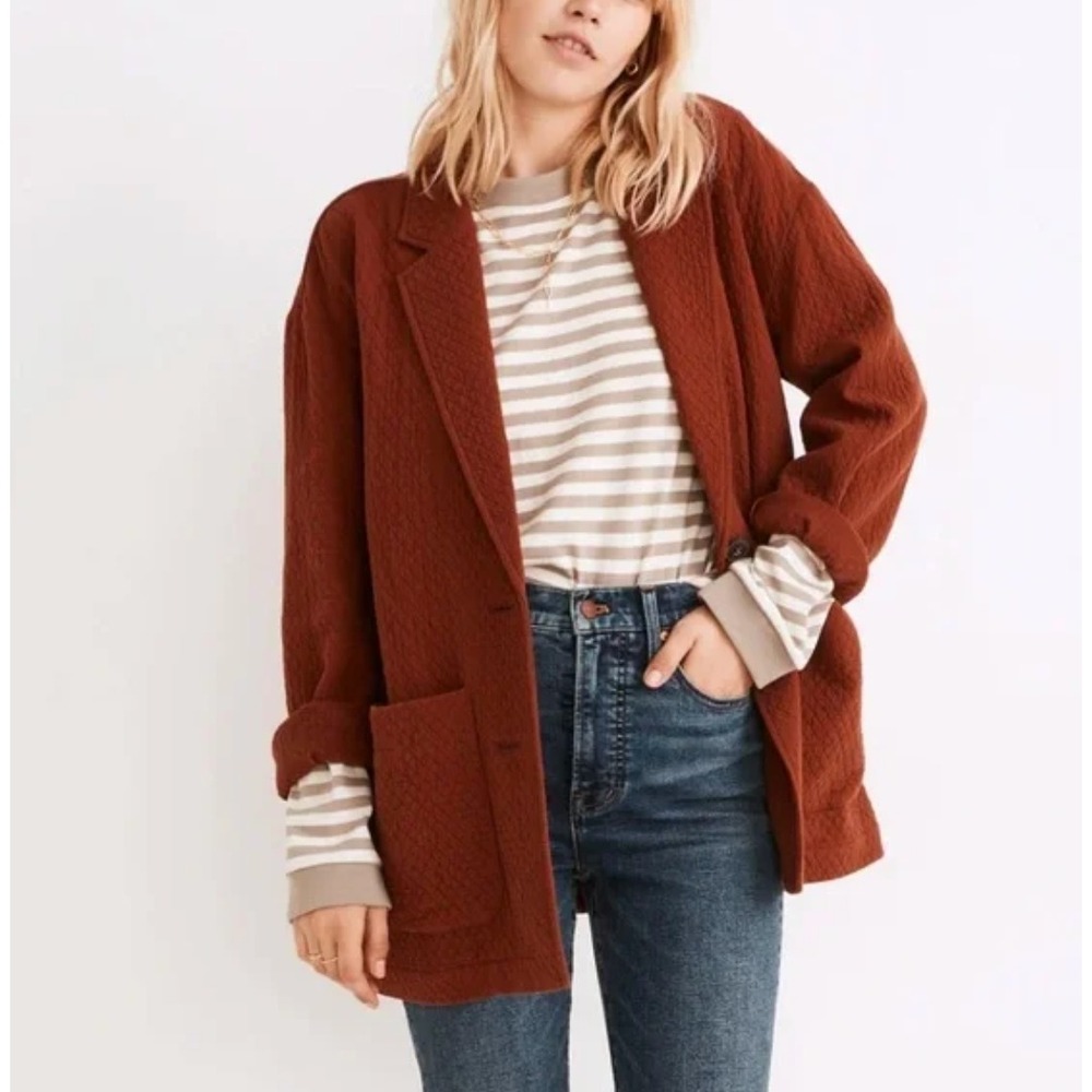 Madewell Womens XXS Diamond Textured Lightweight Jacquard Shaw Blazer Academia‎